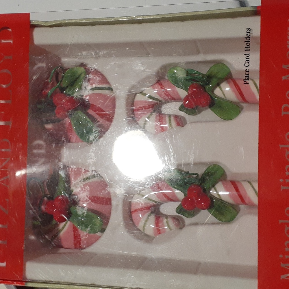 Fitz and Floyd place card holders two candy canes and two candies